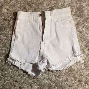 high waisted white denim shorts
